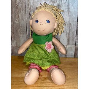 HABA Mali 12" Soft Doll with Blonde Hair, Blue Eyes and Embroidered Face